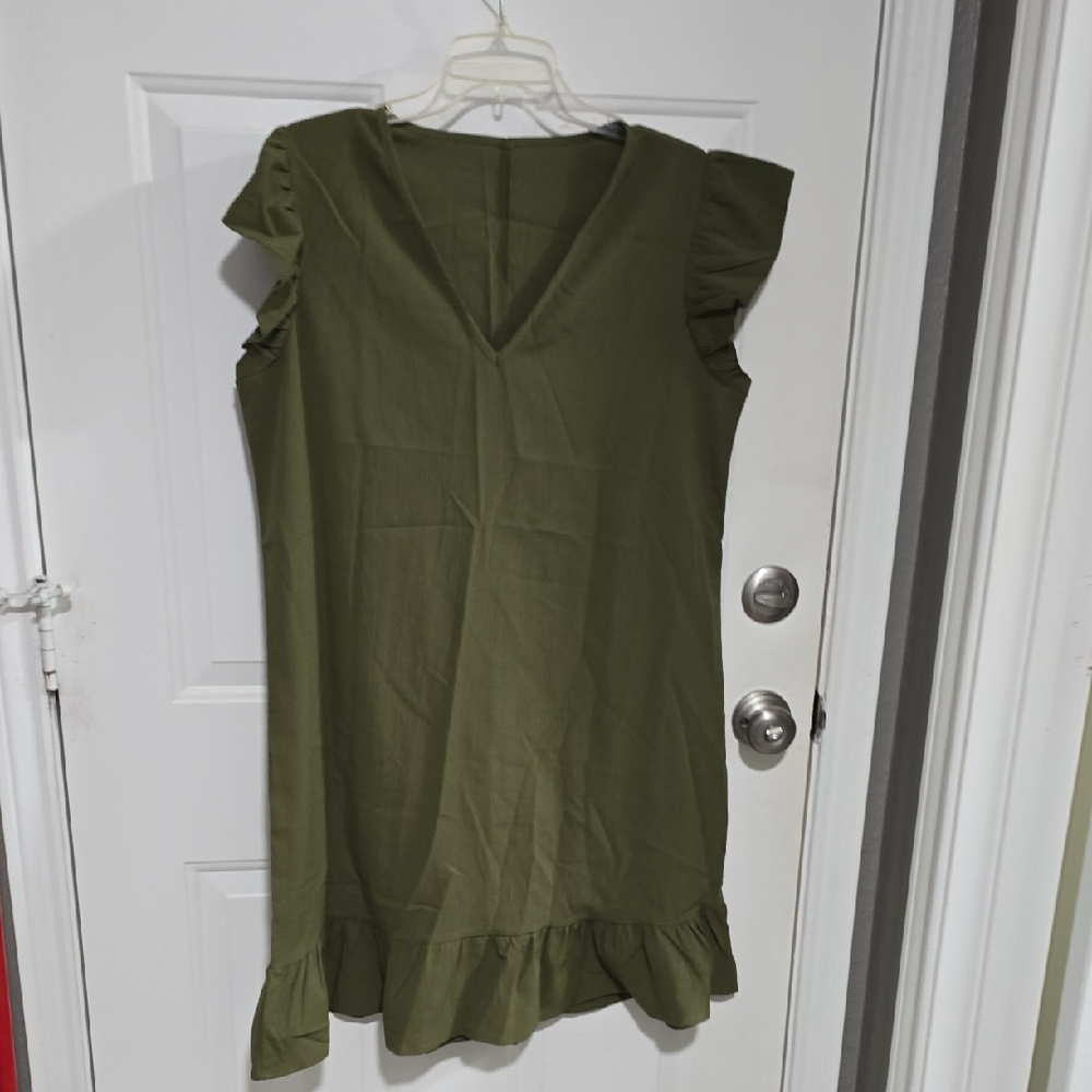 SHEIN Olive Green Ruffle Hem Dress